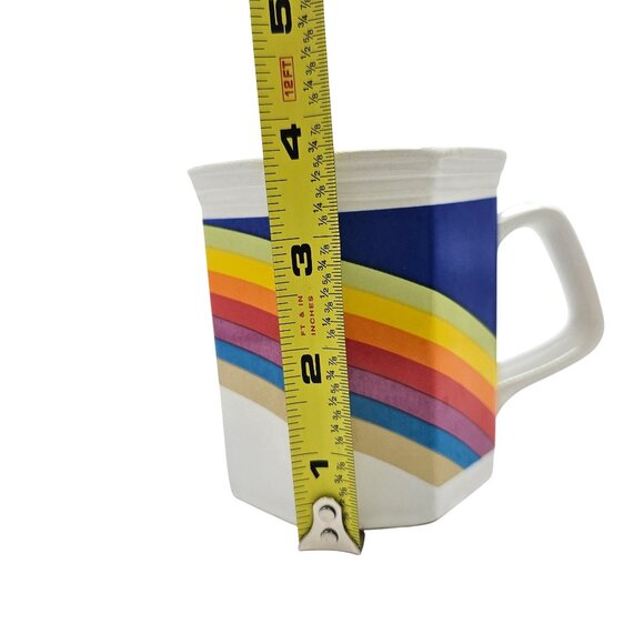 Vintage Rainbow Stripes Octagon Ceramic Mug Retro Pride - Picture 7 of 10